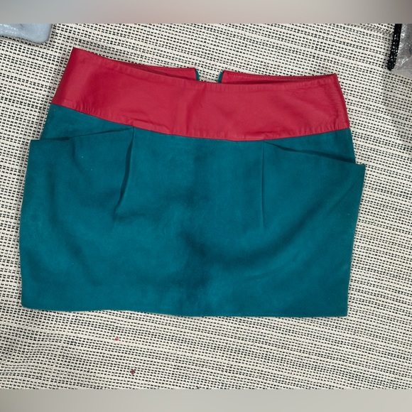 LACOSTE STUDIO Leather/Suede Skirt in Crimson and Emerald - Picture 1 of 4